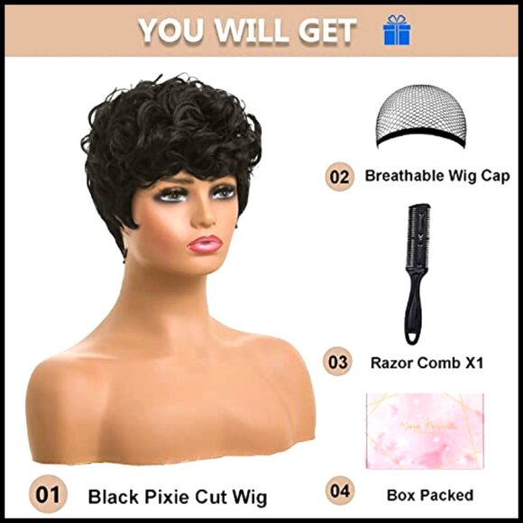 Synthetic Pixie Cut Wig Wavy Curly Natural Adjustable Cap Versatile Styling main image 4